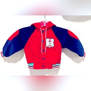 Vintage Baby Bomber Jacket Hoodie 18 Months Red Blue Ivy League 100% Cotton